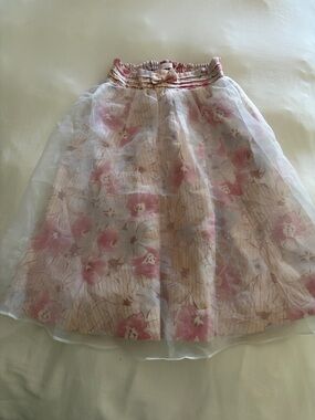 LIZ LISA Cream and Pink Floral Sheer Layered Skirt